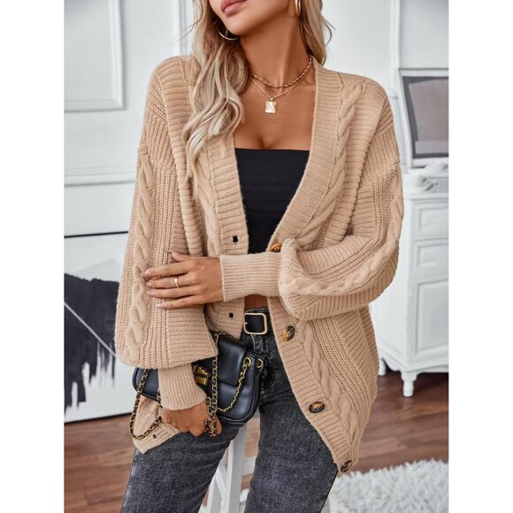 Women's Cable Knit Sweater Chunky Cardigan Medium Oversized Warm Cozy Fashion - Picture 7 of 9